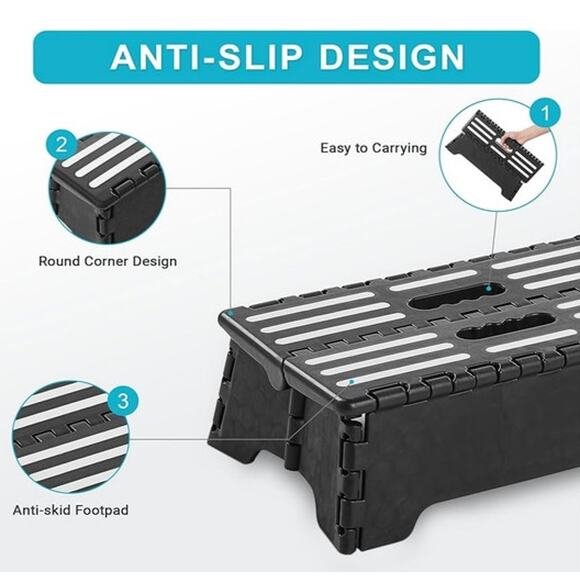 5 inch Portable Folding Step Stool Black Opens Easy In indoor and Outdoor Univer - Picture 4 of 10